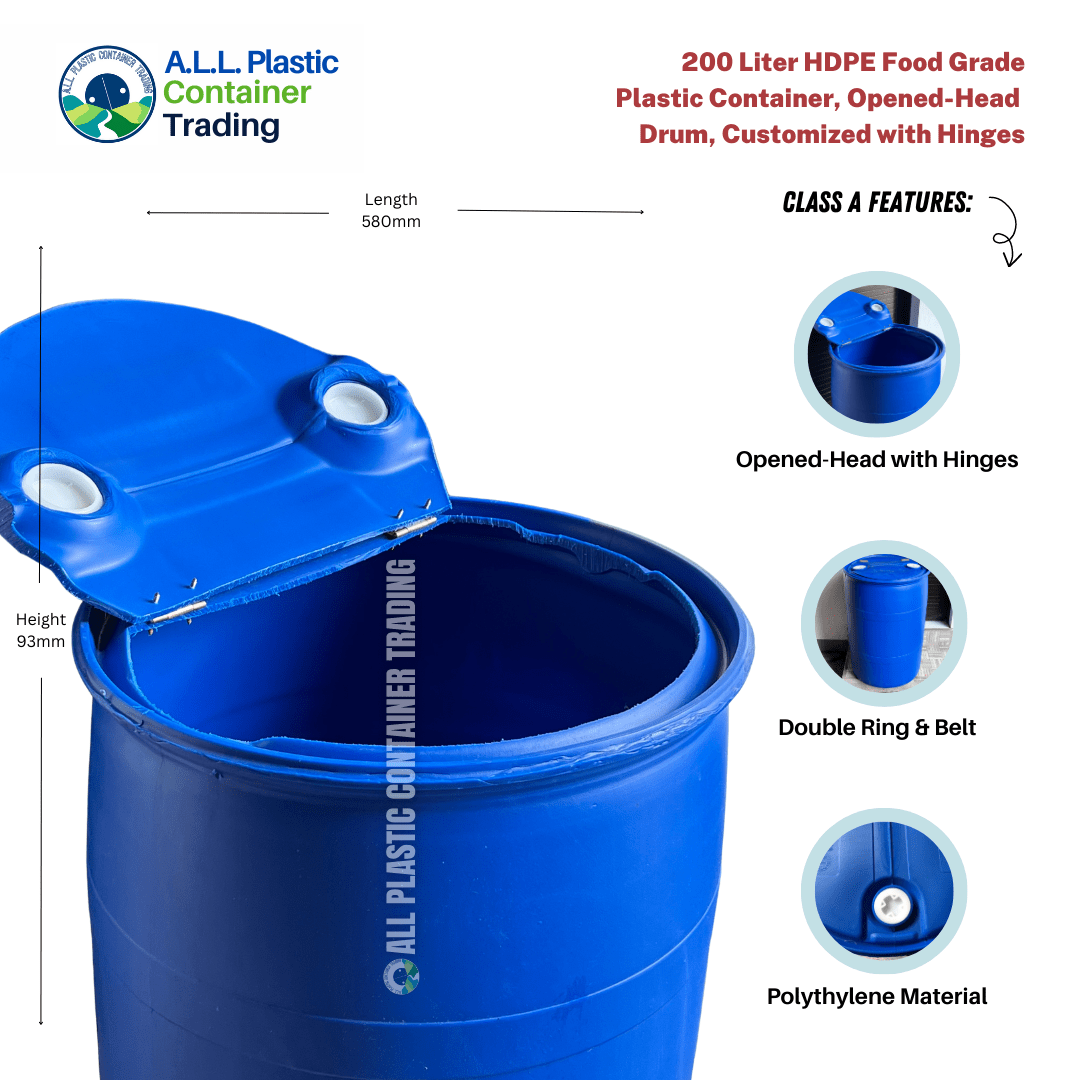 200 Liter HDPE Food Grade Plastic Container Drum, OpenedHead Drum