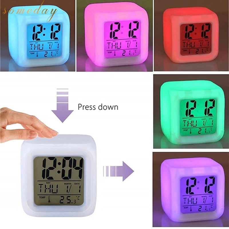 2.7" LED 7 Color Changing Digital Clock Display Table Alarm Clock