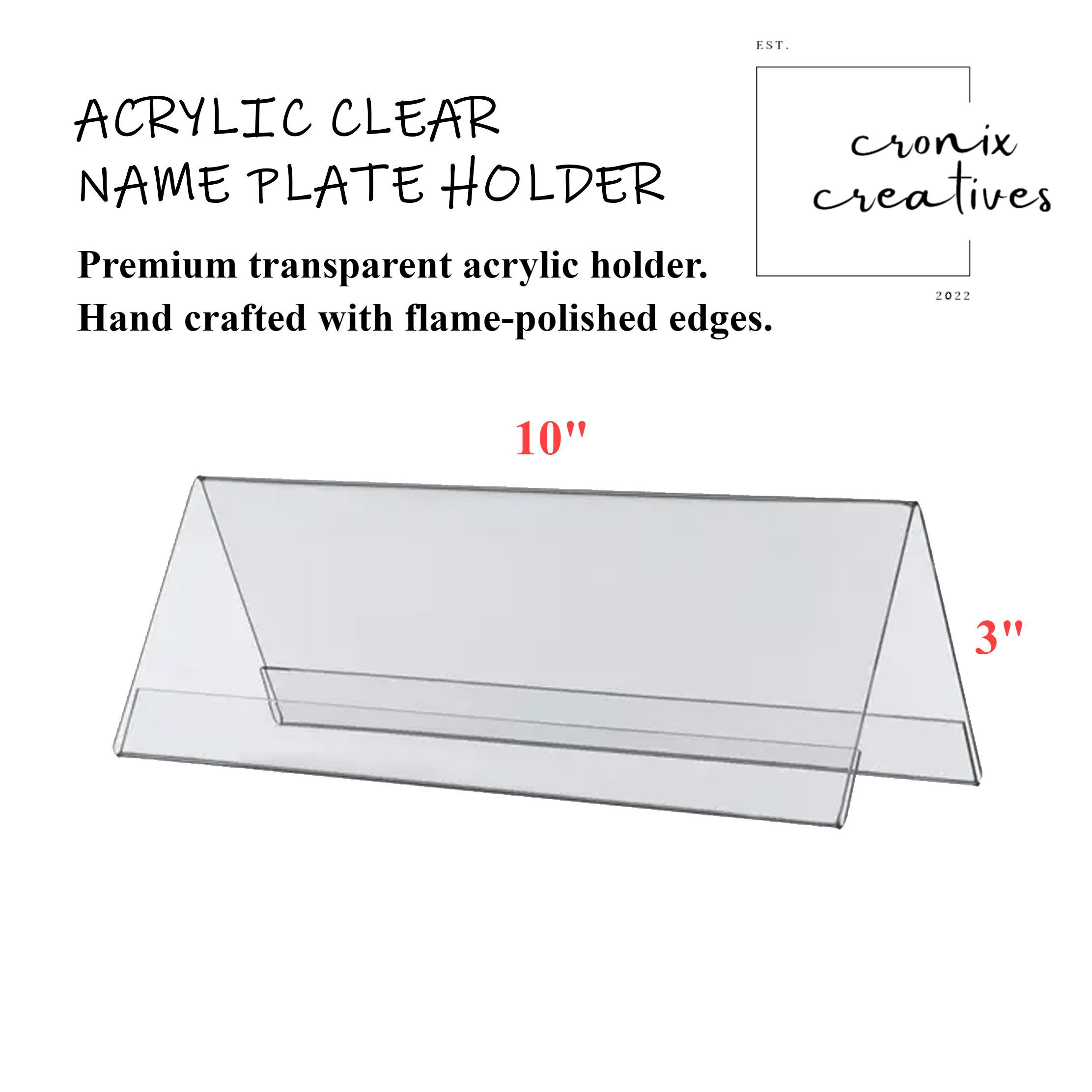 1pc 10" x 3", 10 inches by 3 inches Clear Transparent Acrylic Desk