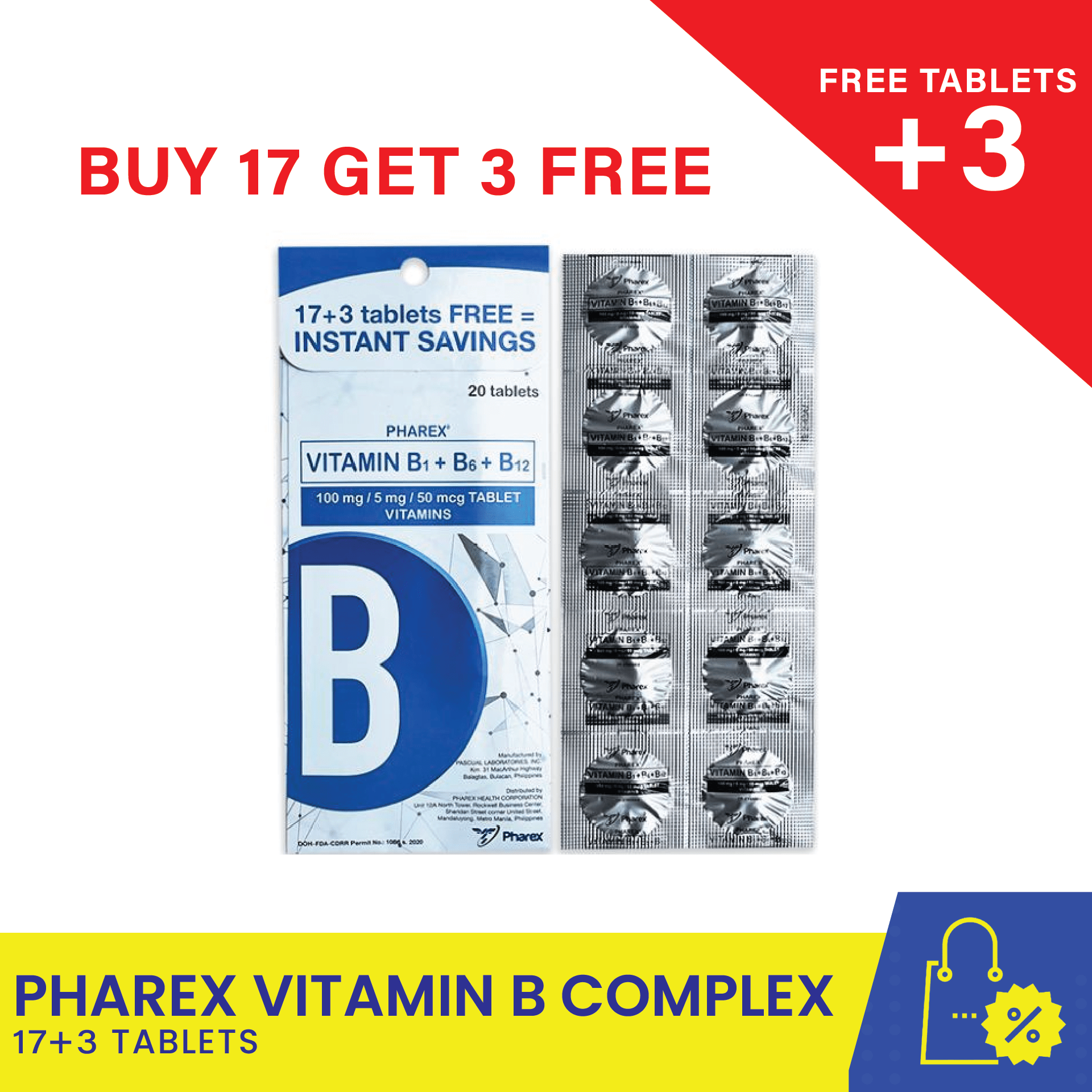 PHAREX Vitamin B1+B6+B12 Complex 17+3 tablets (For Nerve Health