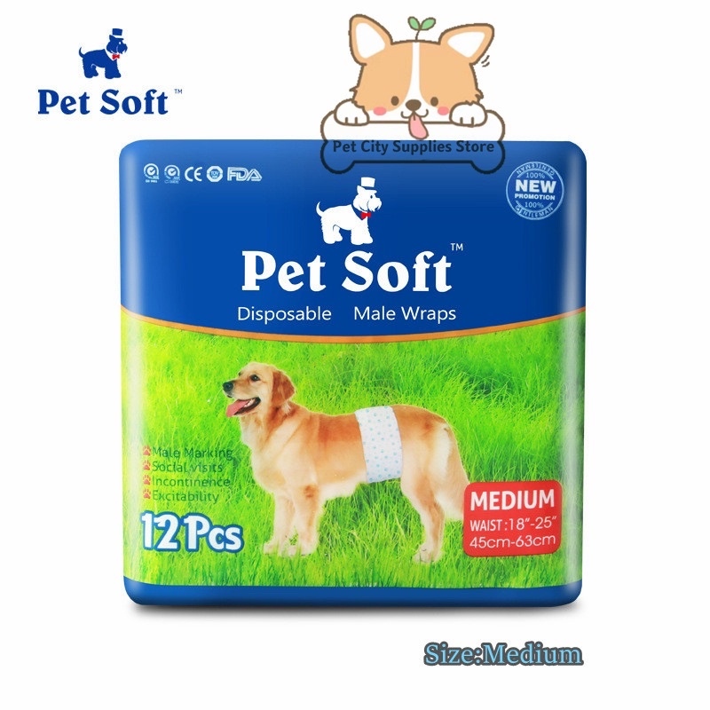 Pet City Special Disposable Diapers For Male Dogs Wraps 3 Sizes 12 Pcs