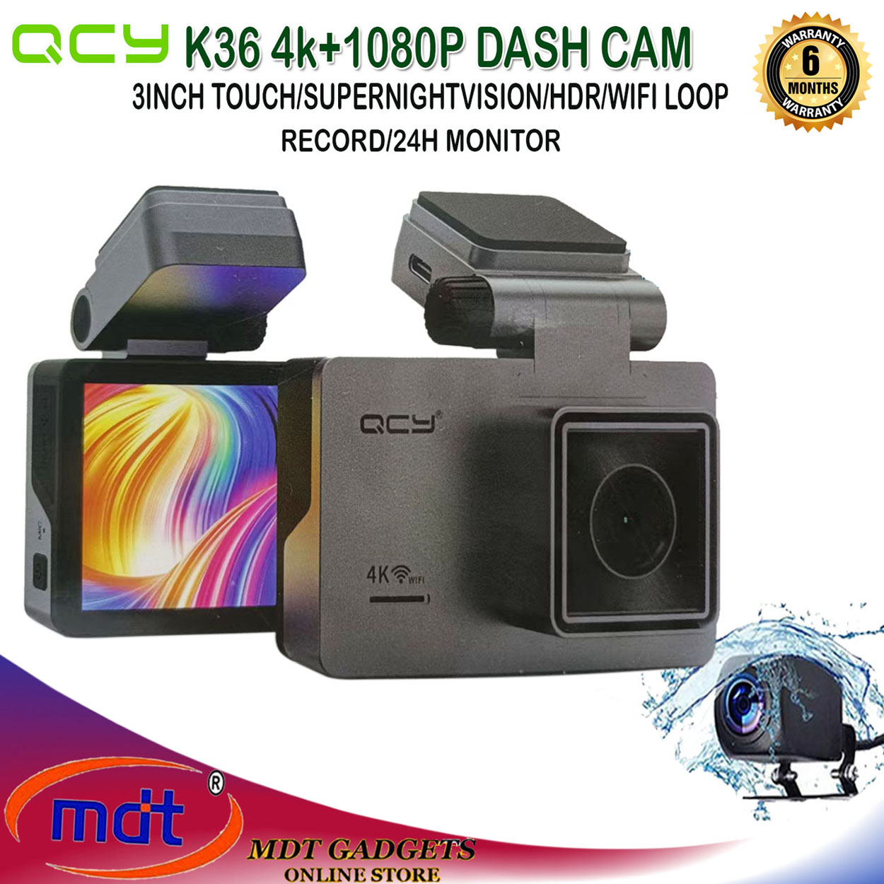 QCY K36 UltraClear 4K+1080P Dash Camera with Wifi / Gsensor and Loop
