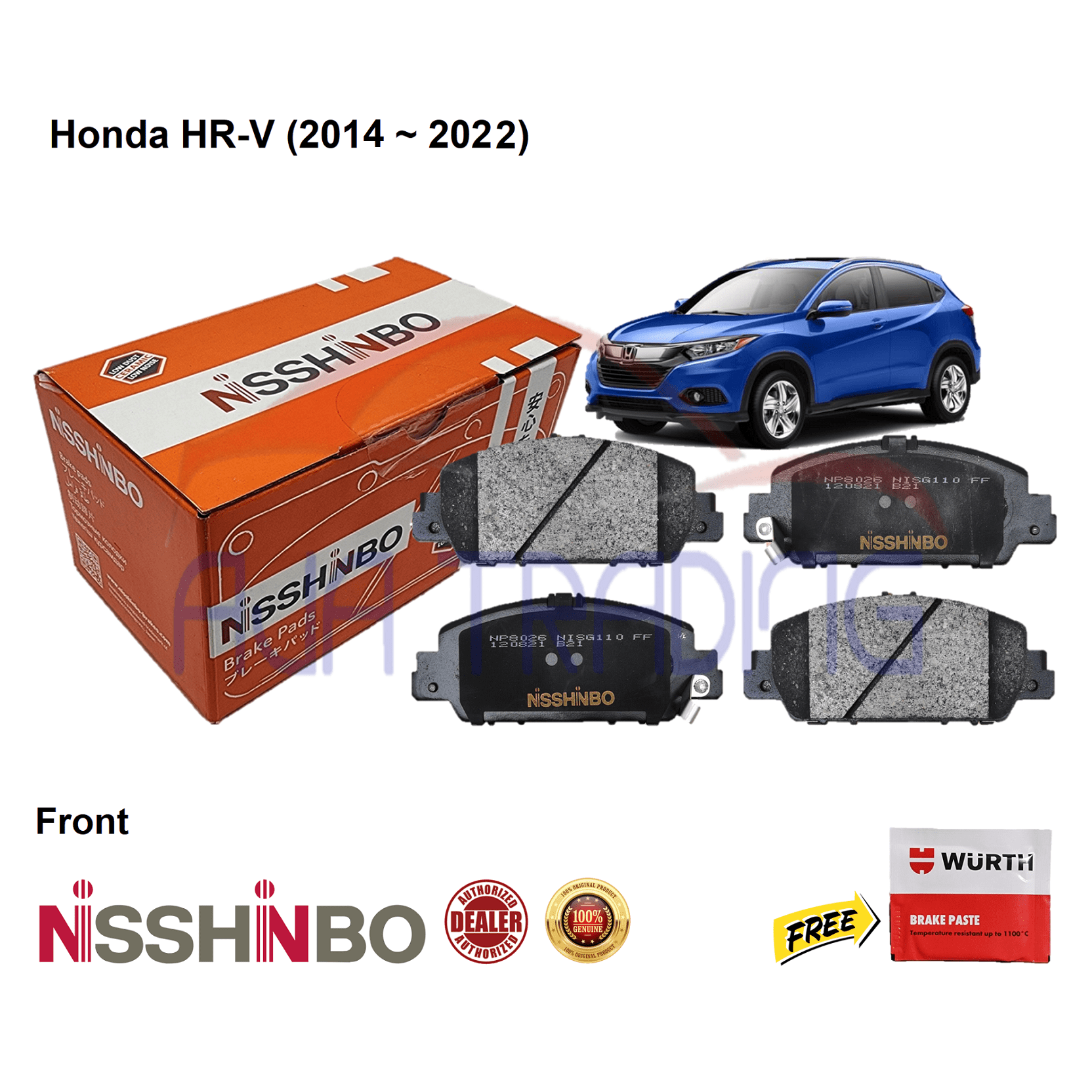 Genuine Nisshinbo Front Brake Pads with SHIMS for Honda HRV 1.8 (2014