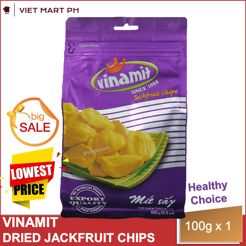VINAMIT VIETNAMESE AIR DRIED JACKFRUIT CHIPS, 1 POUCH, HEALTHY, ORGANIC