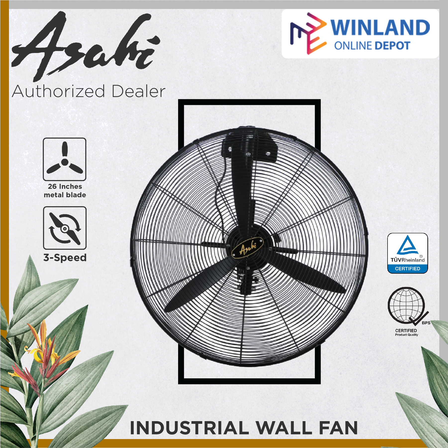 ASAHI by Winland 26inch Industrial Wall Fan Asahi Electric Fan WF