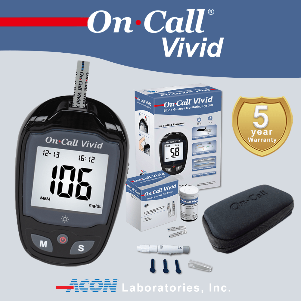 On Call Vivid Painless Blood Glucose Meter with 50 Test Strips, 50