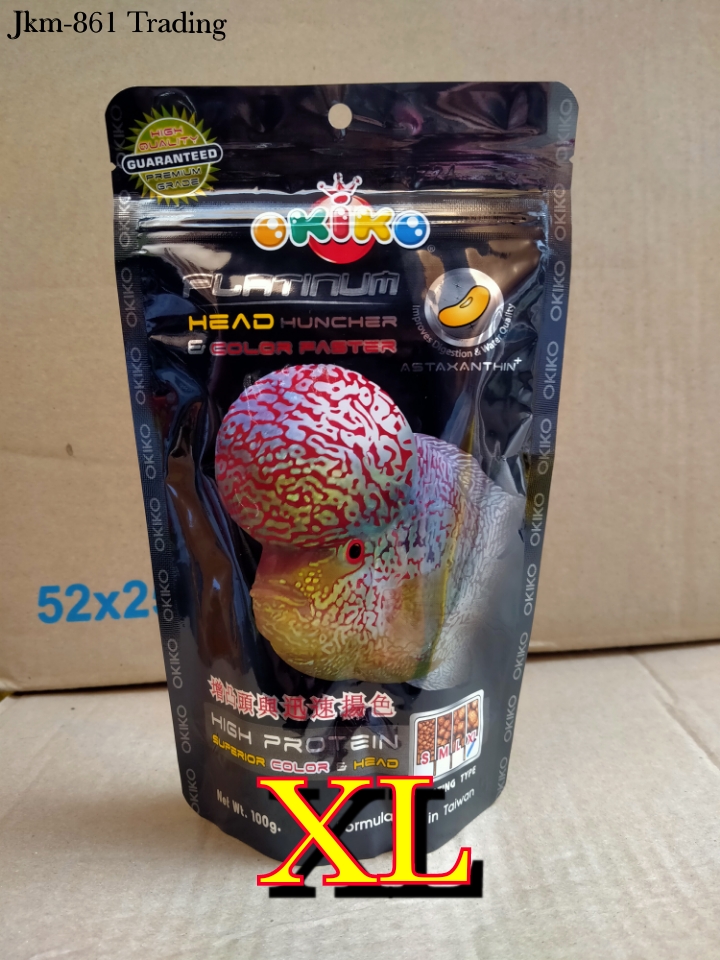 OKIKO PLATINUM LARGE MEDIUM HUMP HUNCHER AND COLOR ENHANCER grams and FANCY GOLDFISH flowerhorn