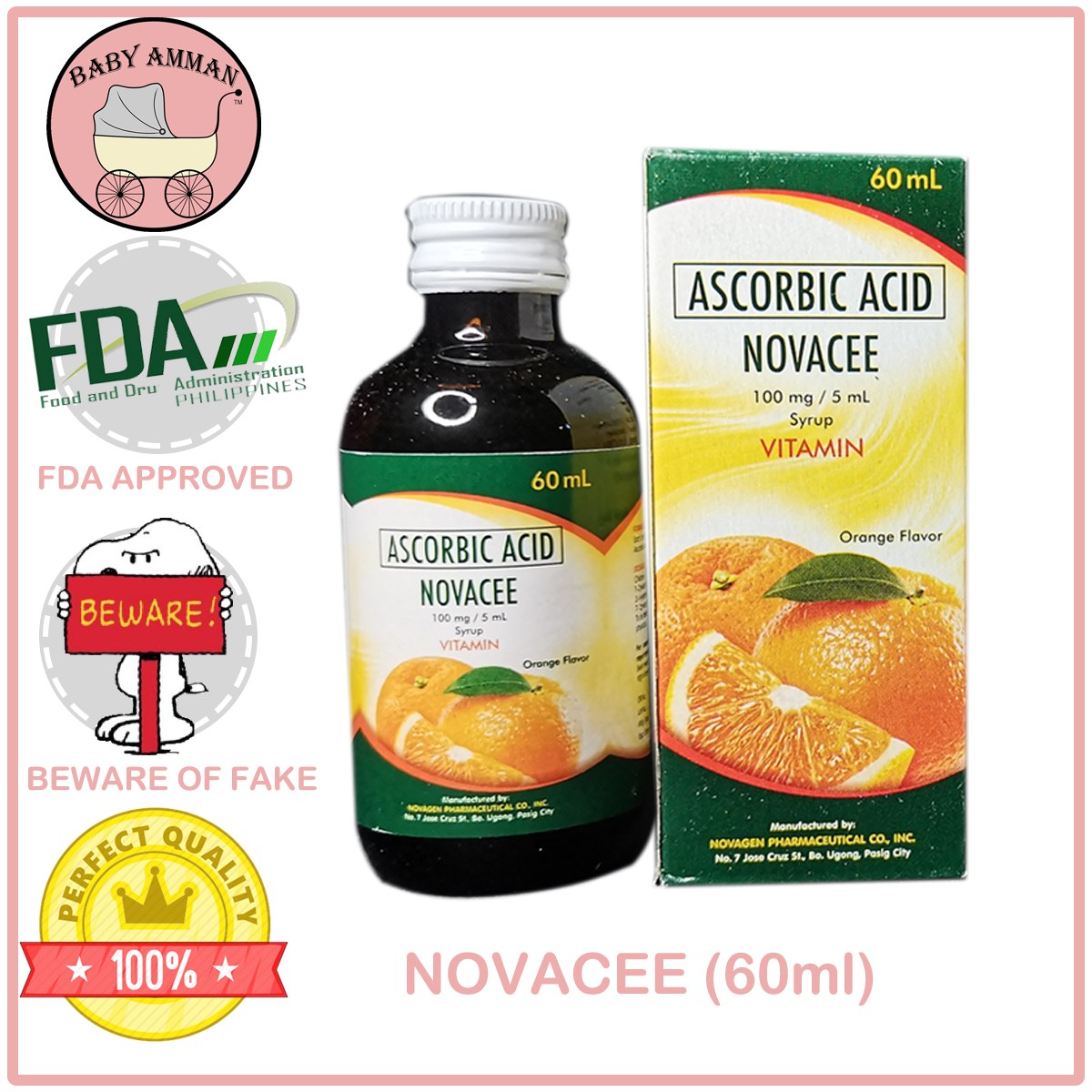 NOVACEE vitamin c syrup ascorbic acid syrup for kids 60ml and 120ml babyamman store Lazada PH