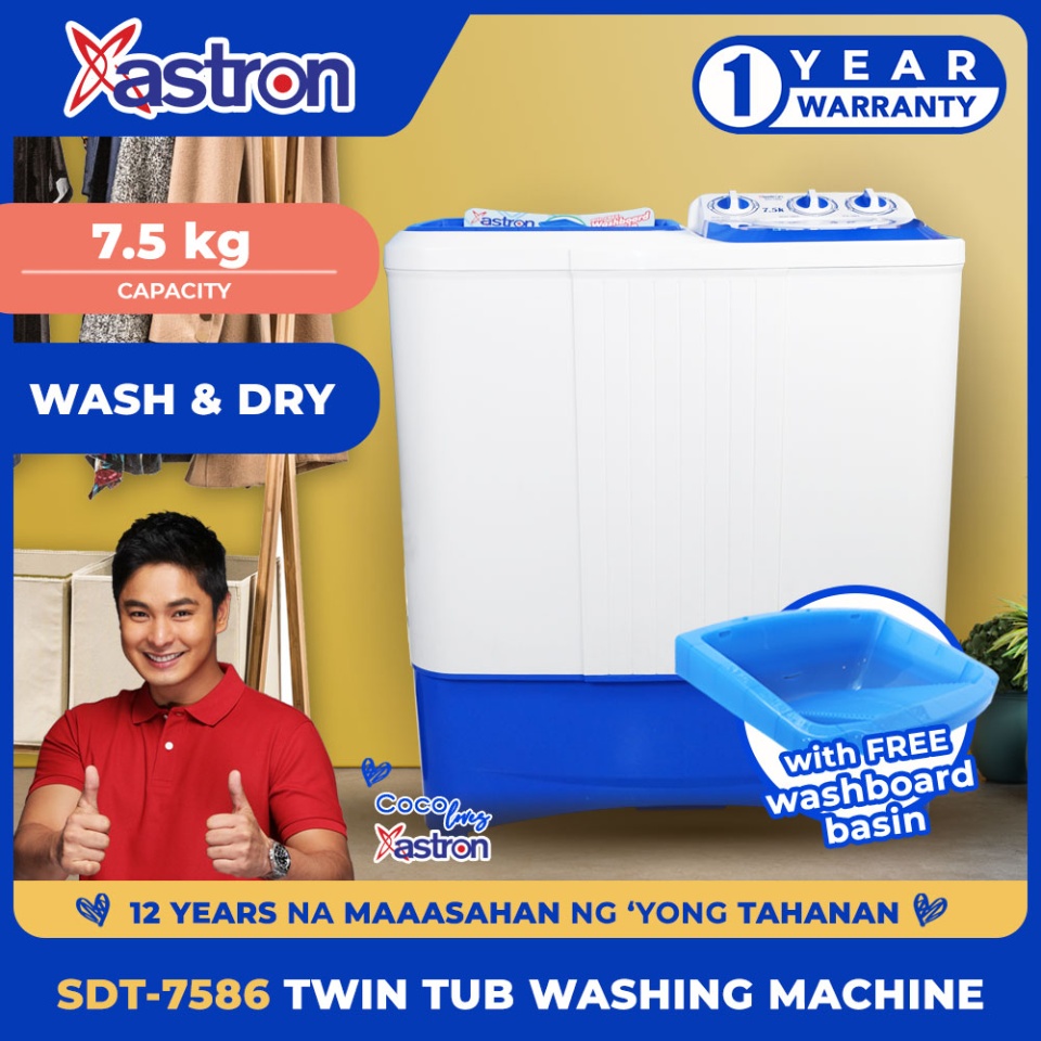 Astron SDT7586 Twin Tub Washing Machine (Blue) 7.5 kg Wash & Dry FREE