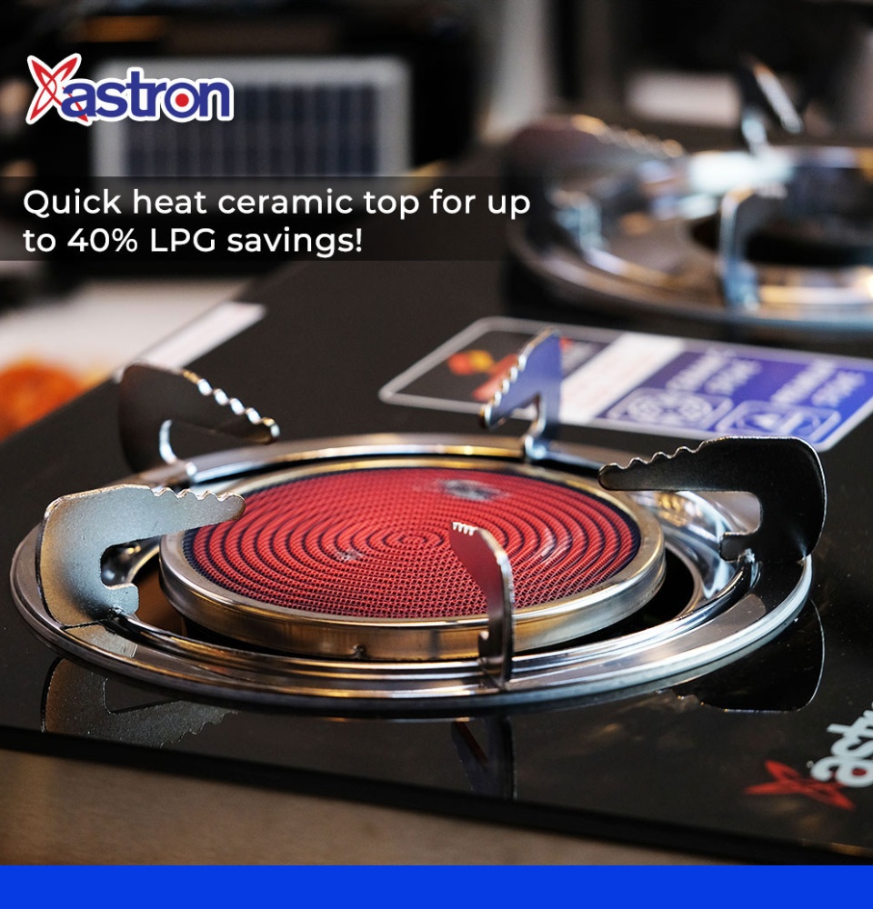 Astron DUAL FLAME Ceramic and Metal Double Burner Gas Stove with Tempe