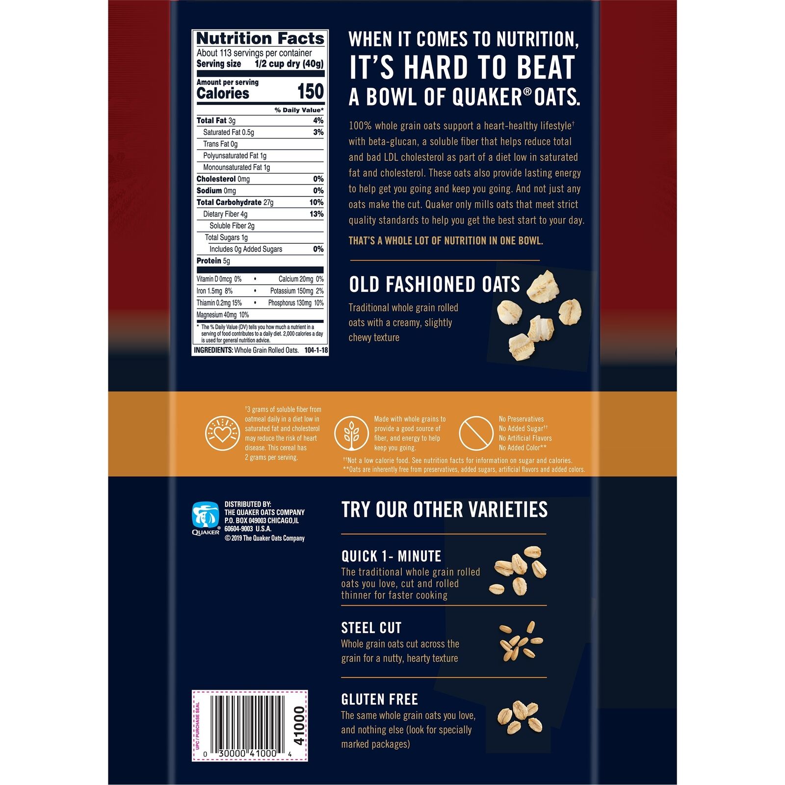 Great Value 100% Whole Grain Old Fashioned Oats, 42 oz