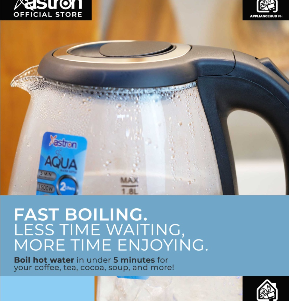 Astron AQUA Electric Glass Kettle with LED Light (1.8L) (1500W) Fast b — Astron Appliances PH