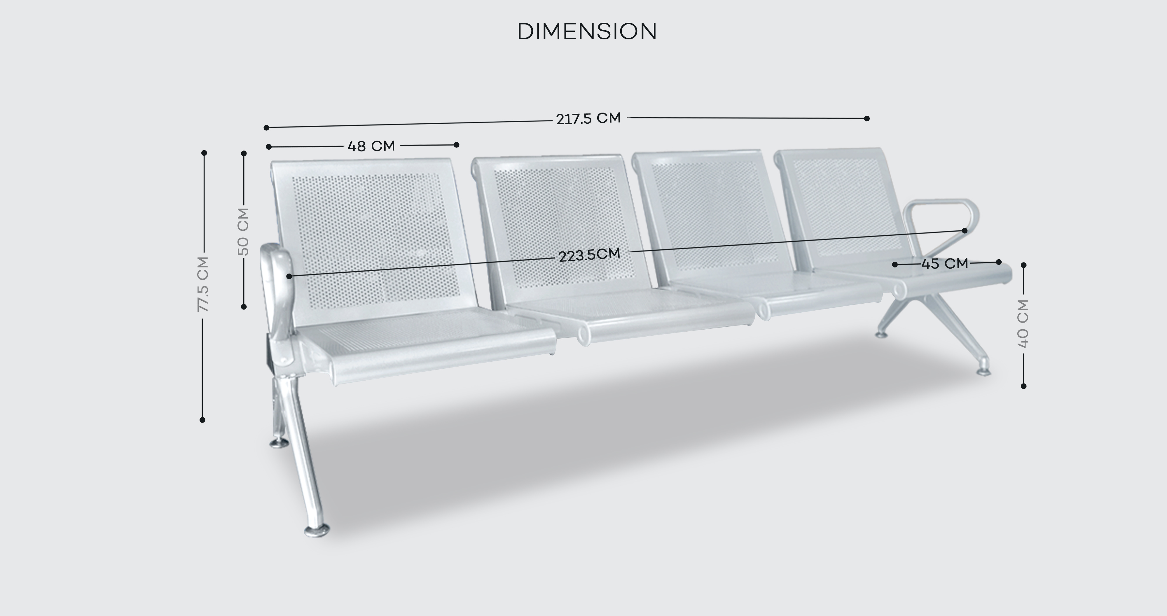 Ergodynamic GC4DLX Deluxe Metal Gang Chair 4 Seater Cost U Less