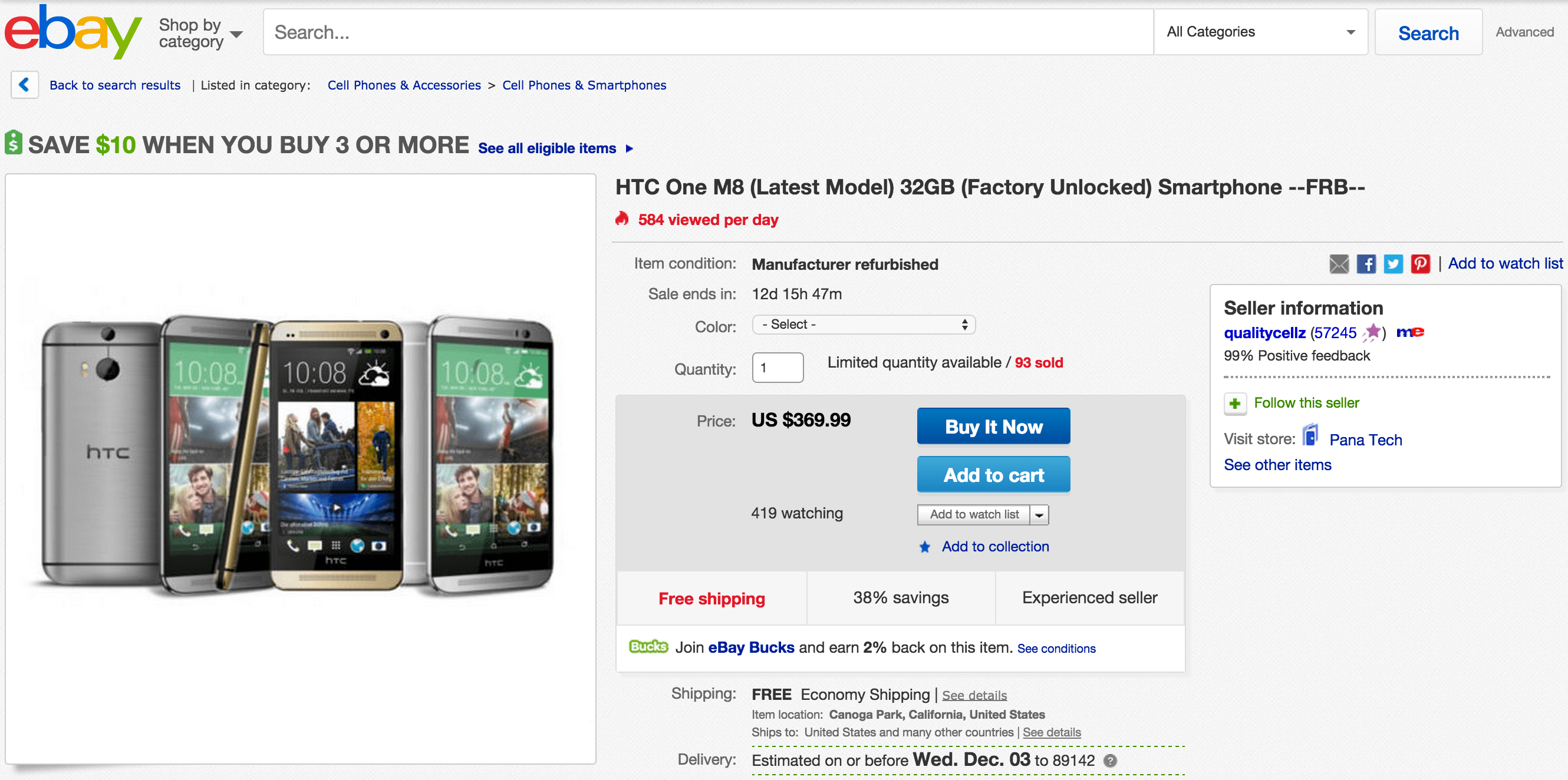 Get an unlocked HTC One M8 for 370 (reburbished) with free shipping