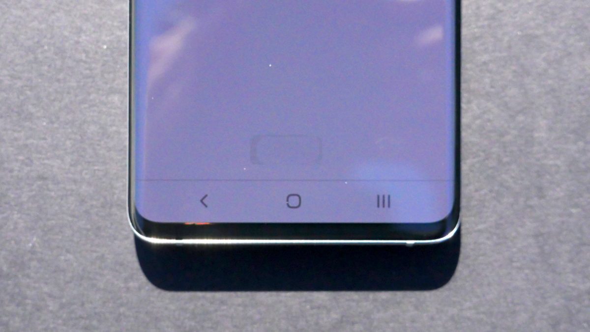 The Samsung Galaxy S10 fingerprint sensor is visible in