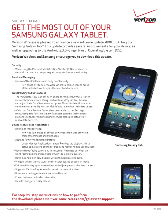 Original Galaxy Tab Getting Android 2.3.5 Upgrade through