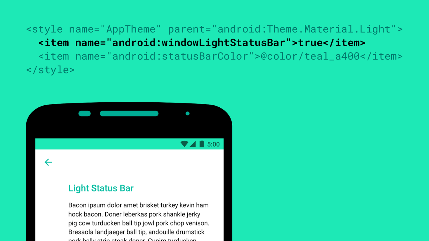 Android M introduces black status icons for light colored themes