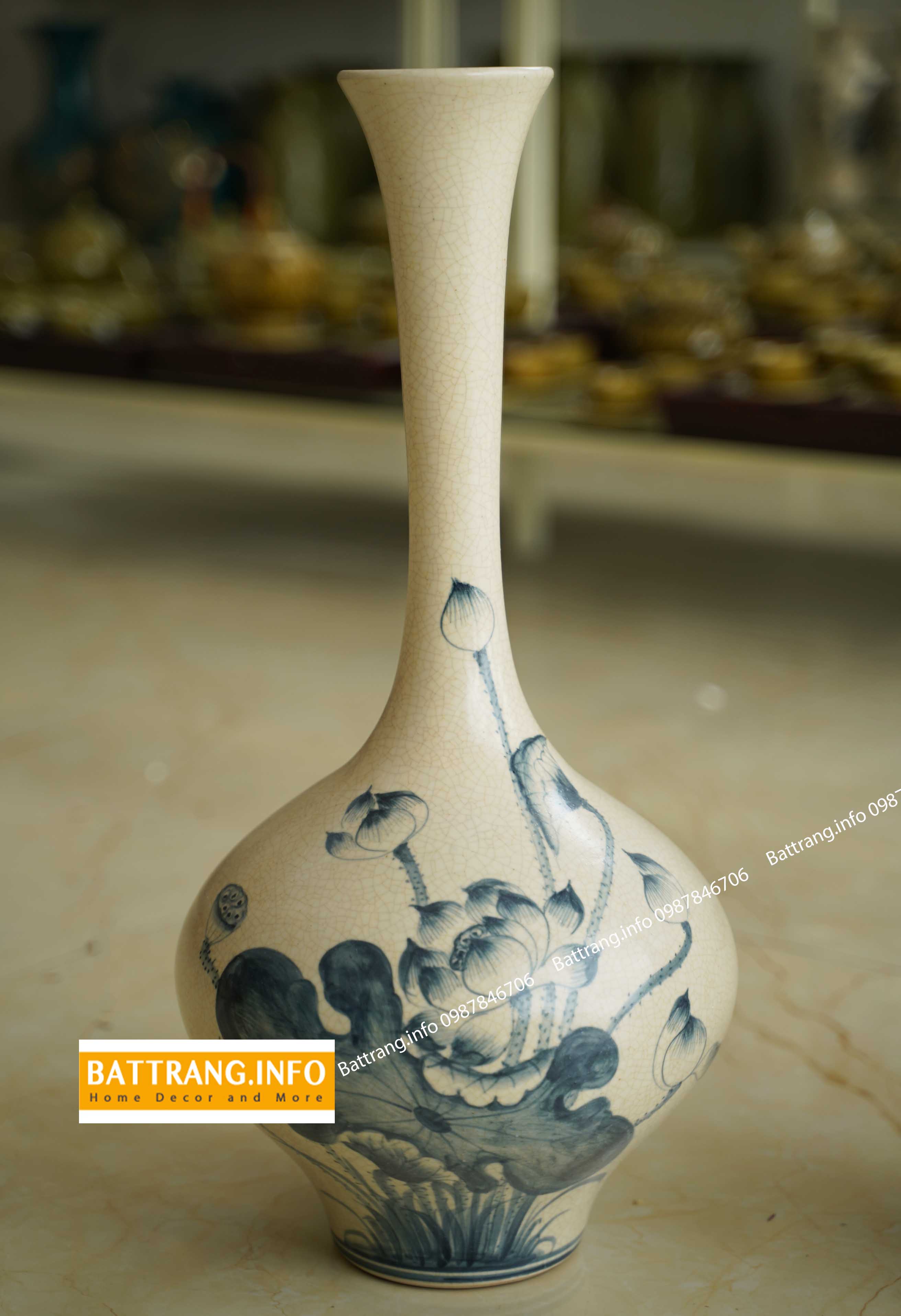 Mua Lọ Hoa Sơn Mài Bát Tràng Ở Đâu Đẹp Giá Rẻ,Uy Tín, Chất Lượng Nhất Lọ Hoa Cổ Nhỏ Men Rạn Vẽ Hoa Bát Tràng Cao 55Cm - Lọ Hoa Giá Rẻ