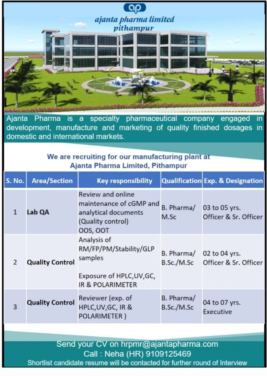 Ajanta Pharma walk in drive Pharma Dekho