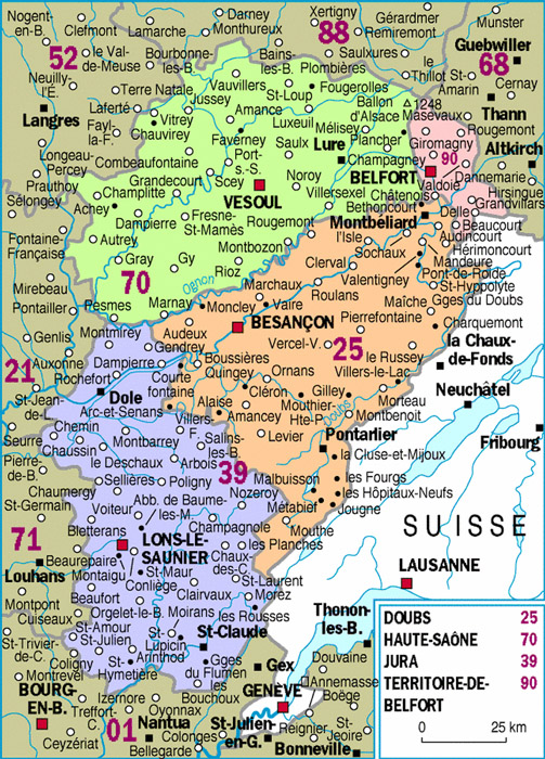 Les Points Douloureux De La Franche-Comté Carte de