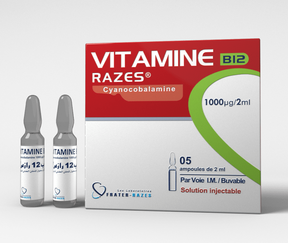 VITAMINE B12 RAZES 500 µG/ML (OU 1000µG/2ML) SOL.INJ. ET BUV B/5AMP