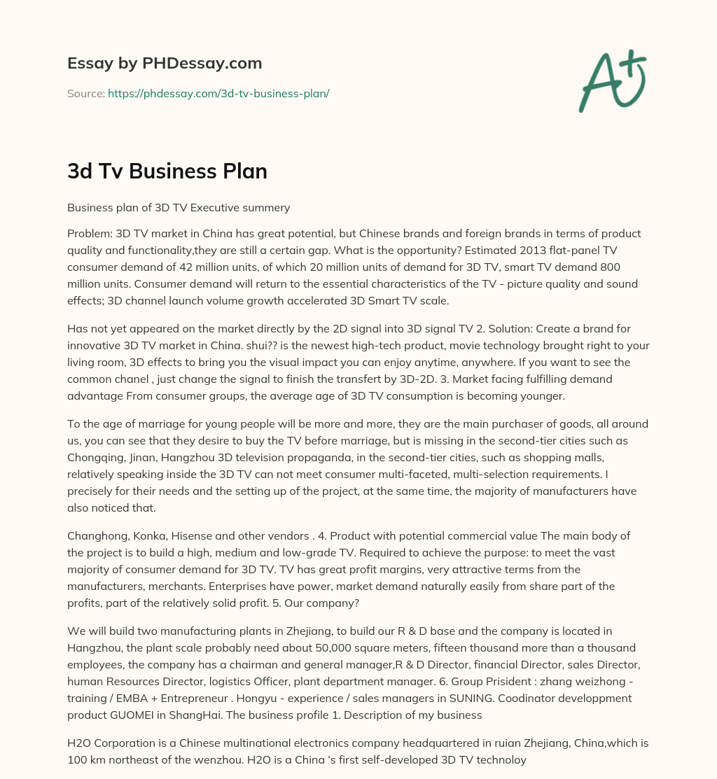 3d Tv Business Plan