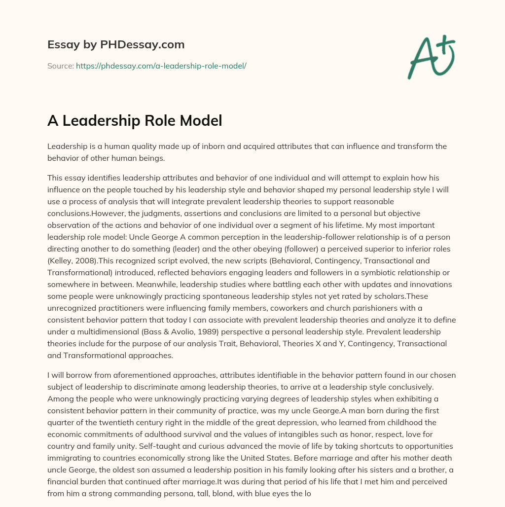 A Leadership Role Model Essay Example