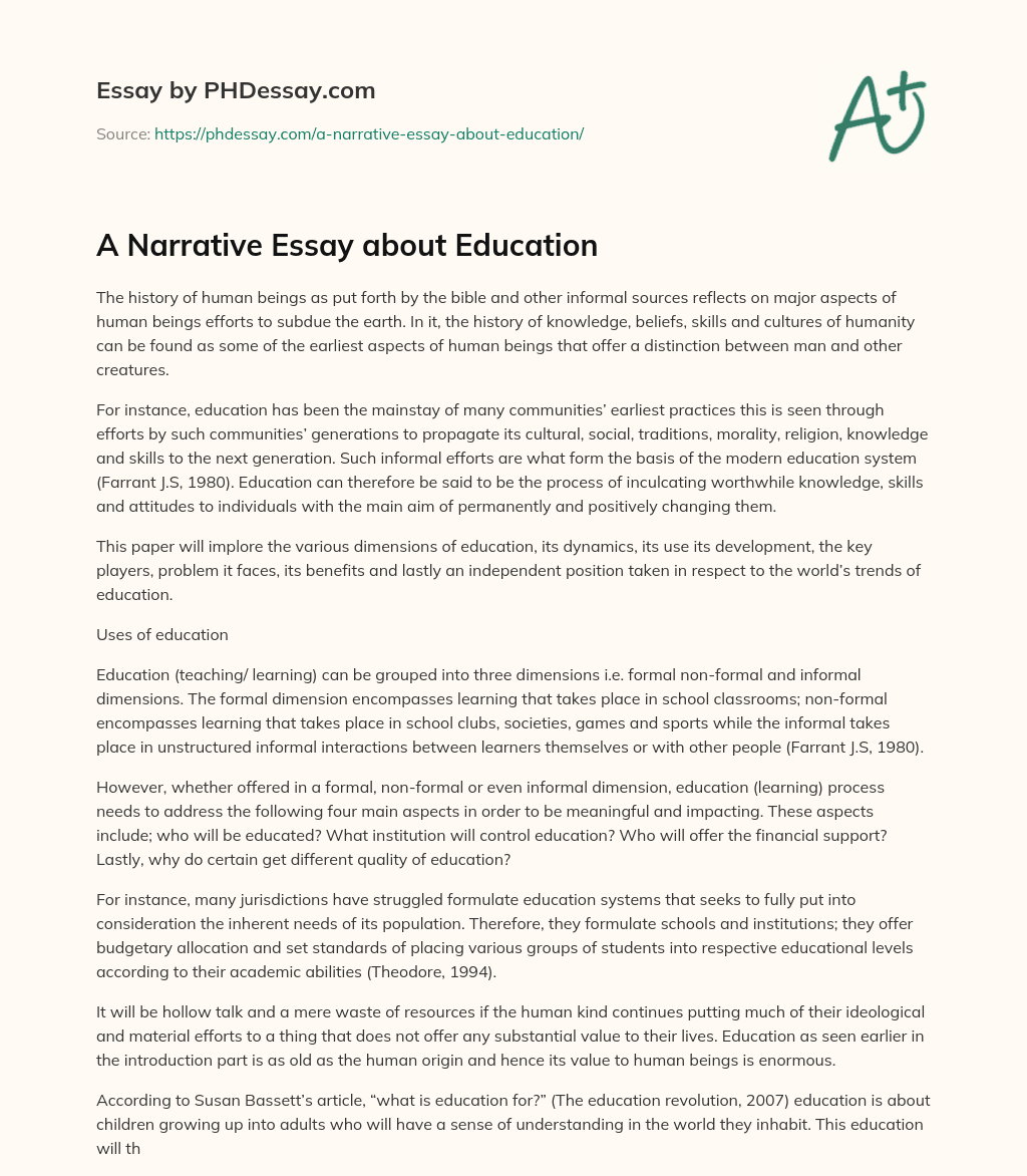 A Narrative Essay about Education (500 Words)