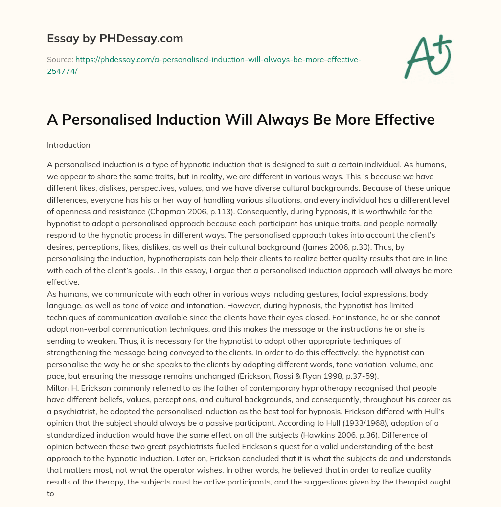 A Personalised Induction Will Always Be More Effective