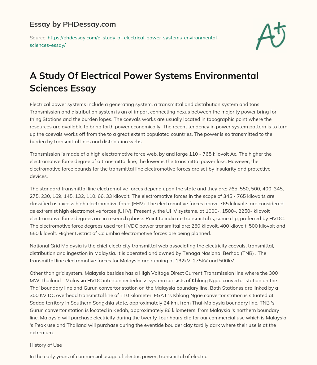 A Study Of Electrical Power Systems Environmental Sciences Essay