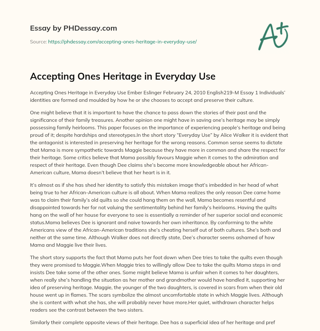 Accepting Ones Heritage in Everyday Use