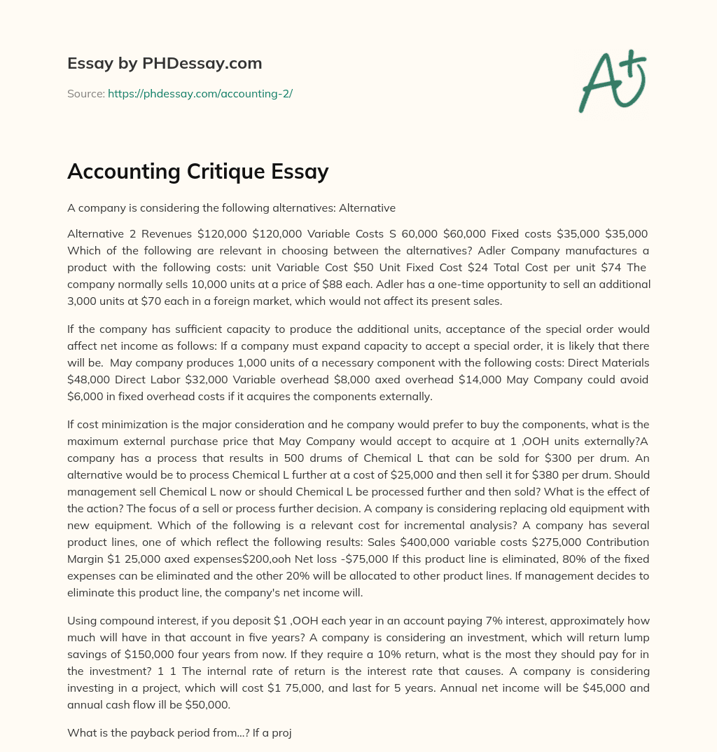 Accounting Critique Essay