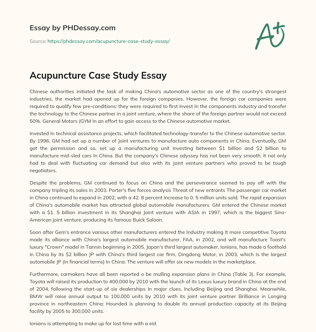 Acupuncture Case Study Essay