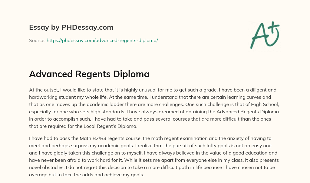Advanced Regents Diploma (200 Words)