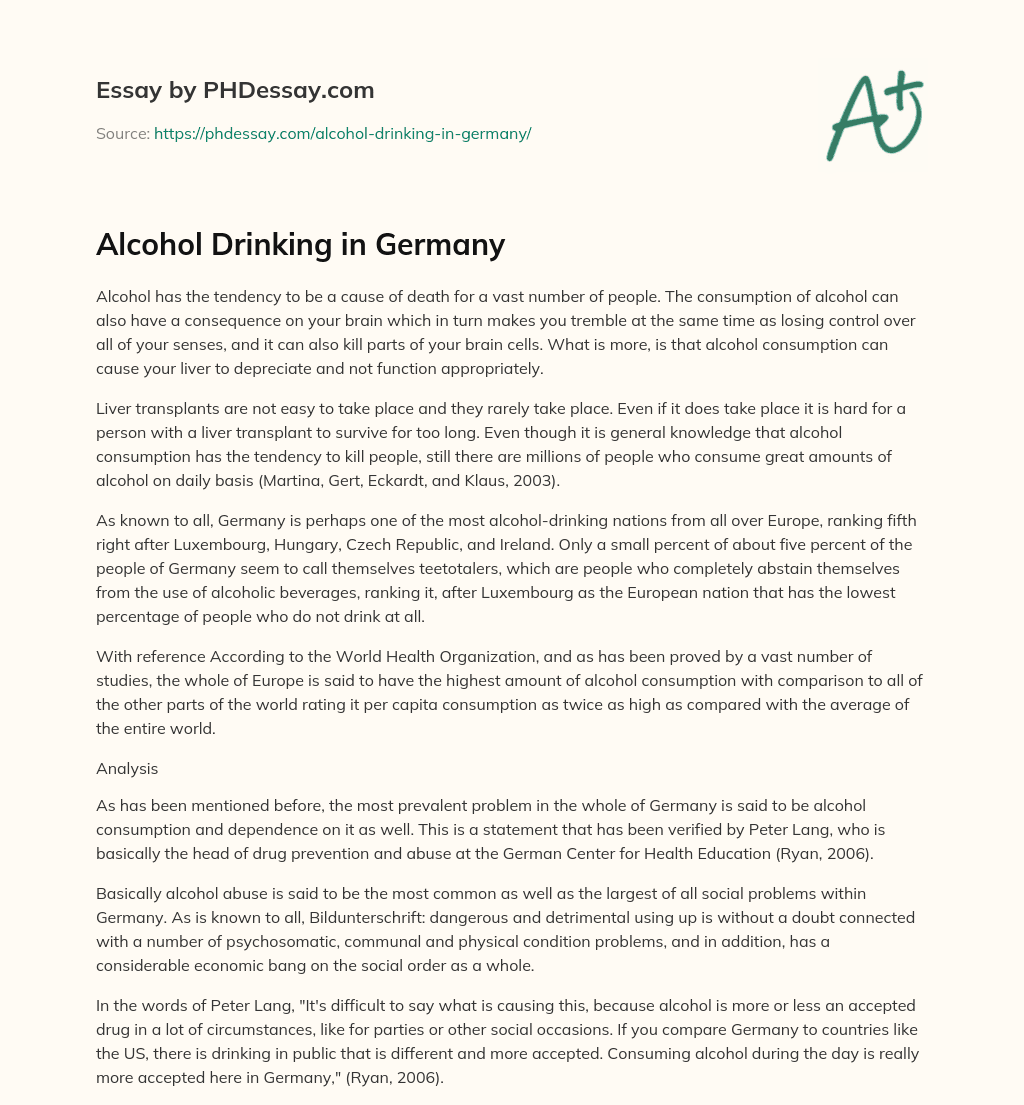 Alcohol Drinking in Germany (500 Words)