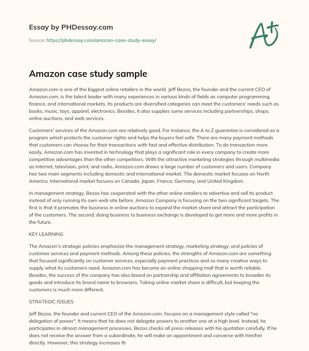 Amazon case study sample