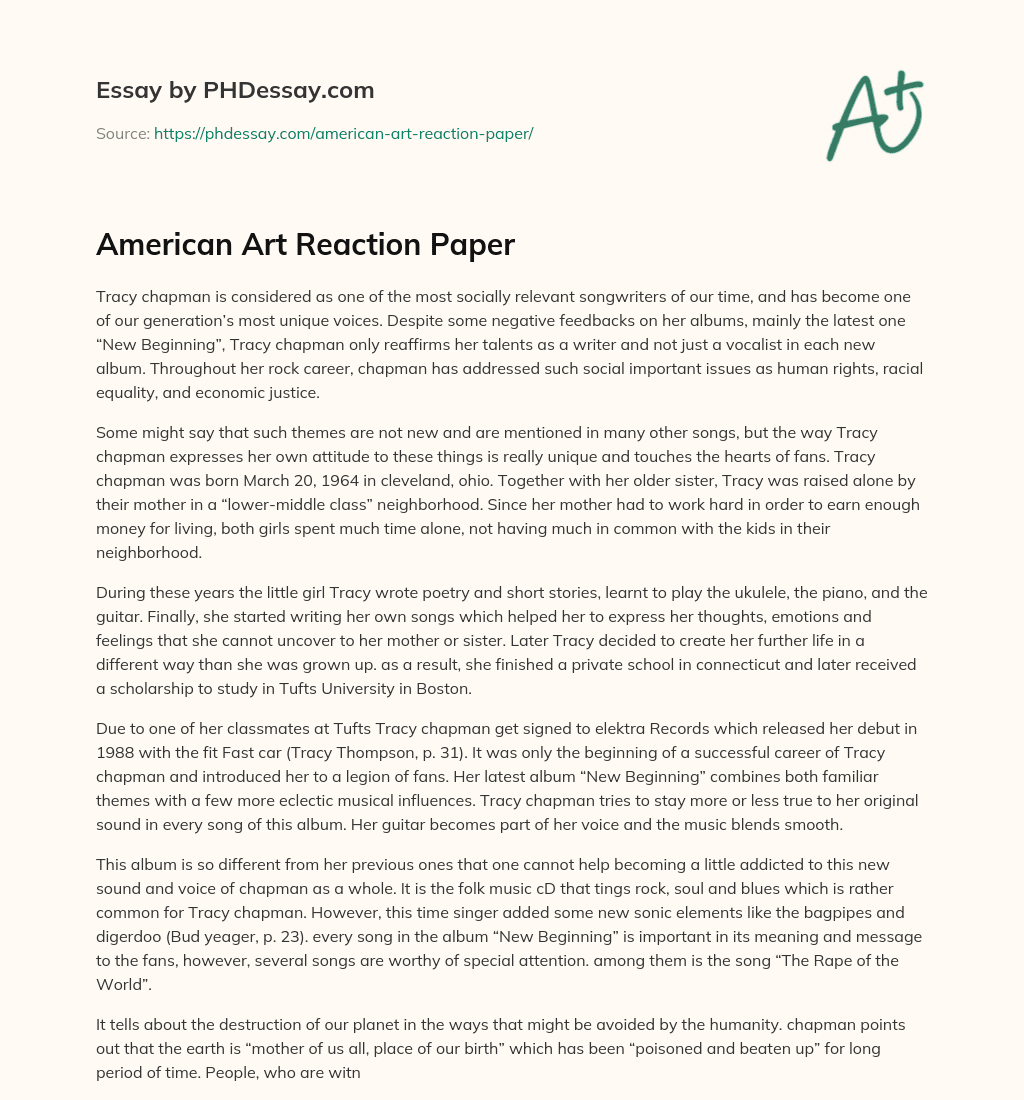 American Art Reaction Paper