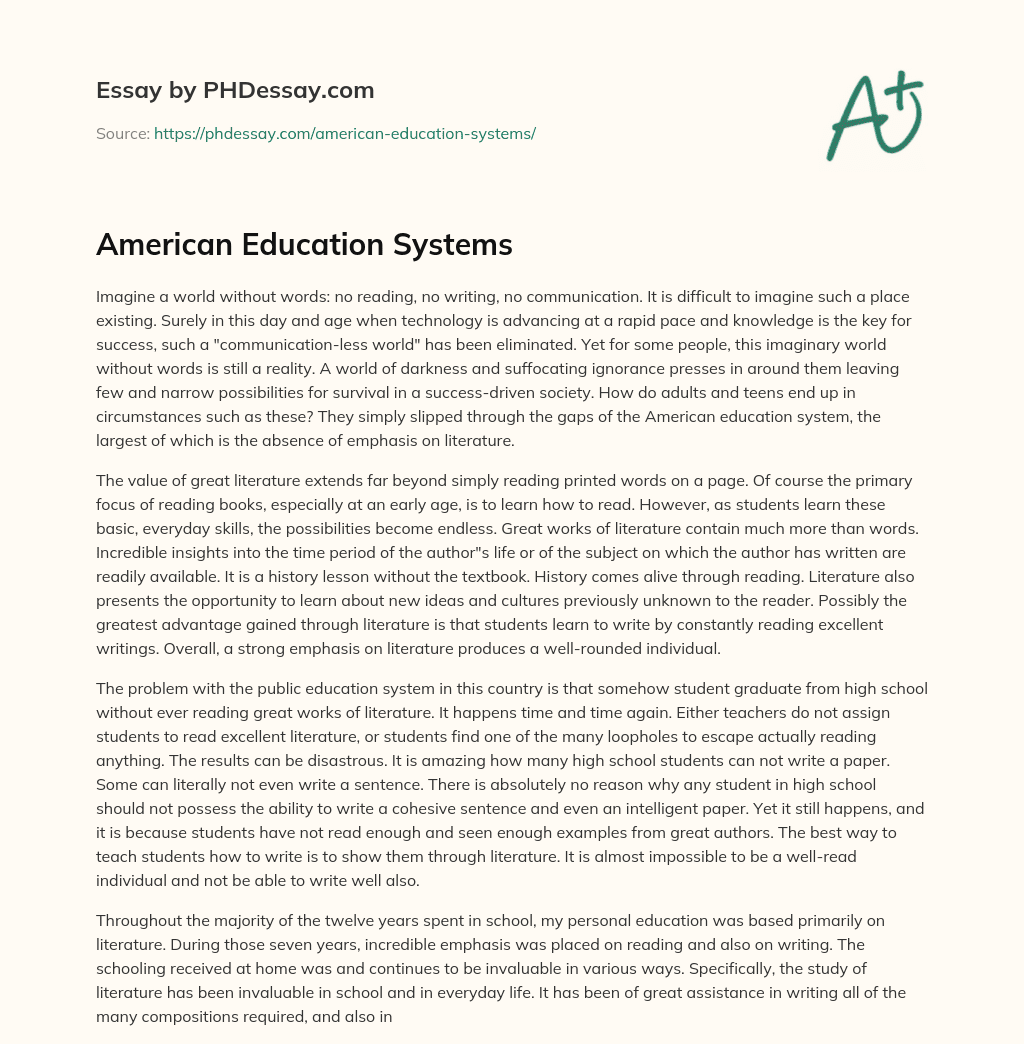 American Education Systems (600 Words)