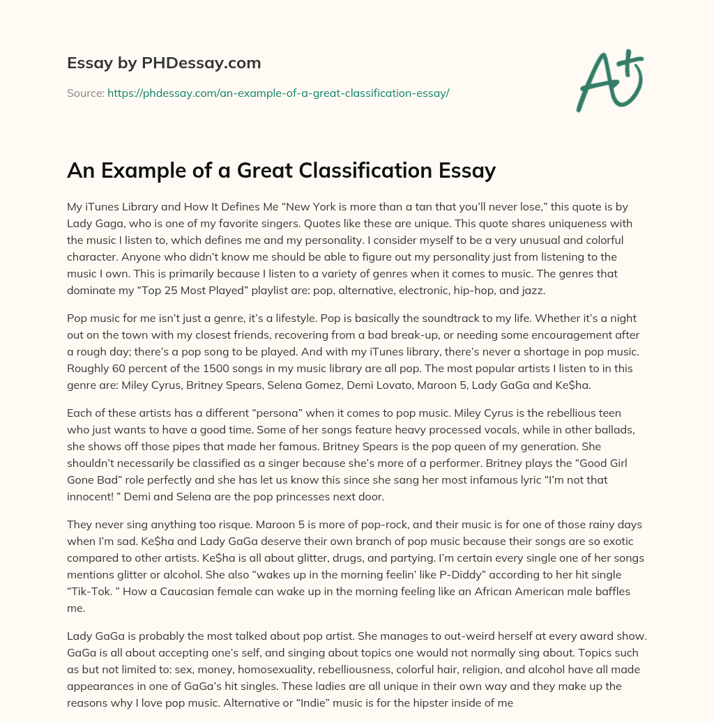 An Example of a Great Classification Essay