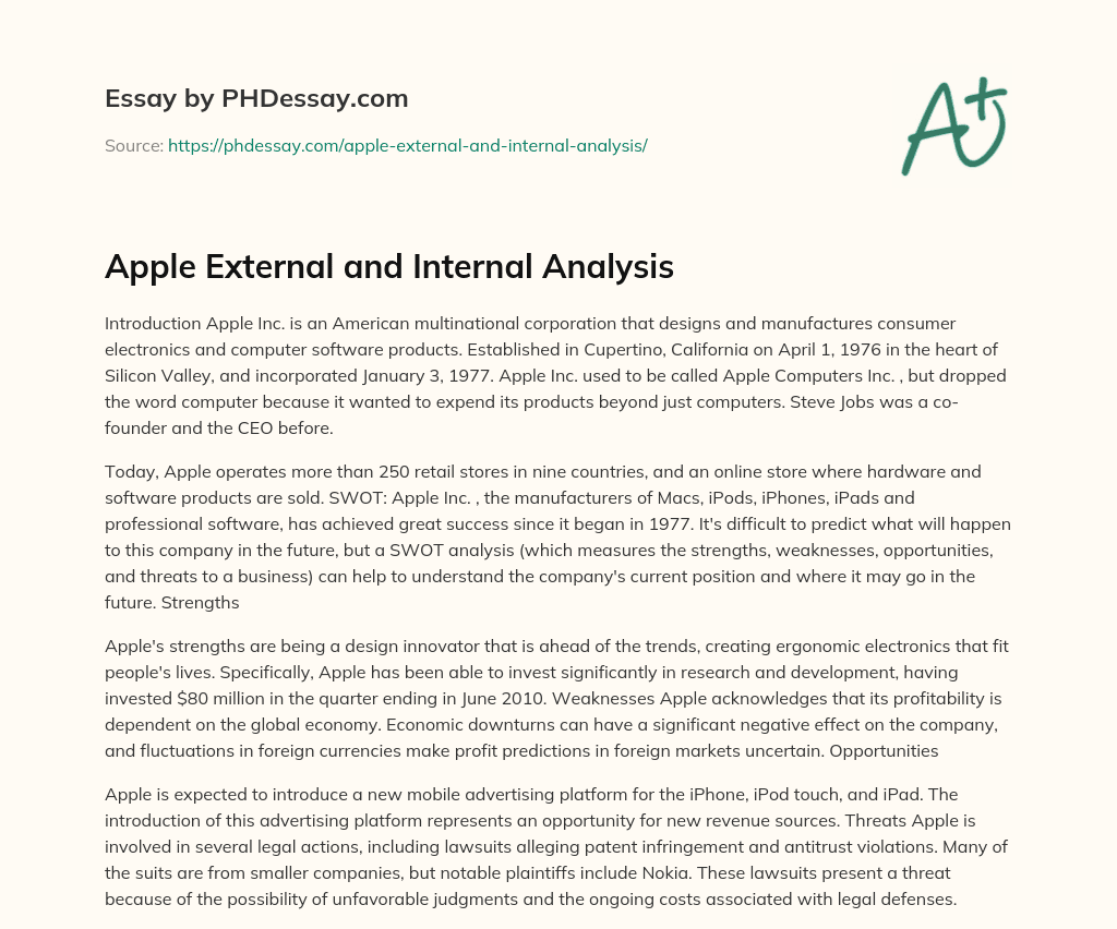 Apple External and Internal Analysis (300 Words)