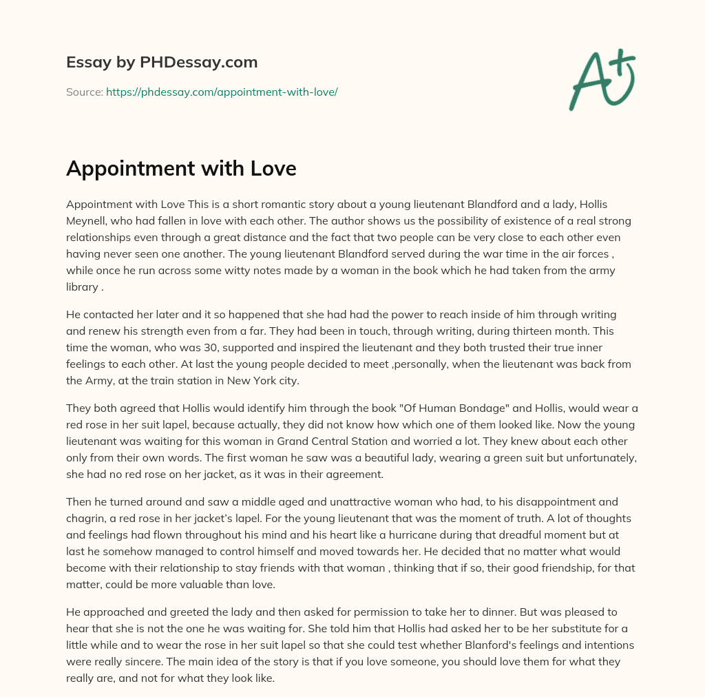 Appointment With Love Summary And Analysis Essay (500 Words)