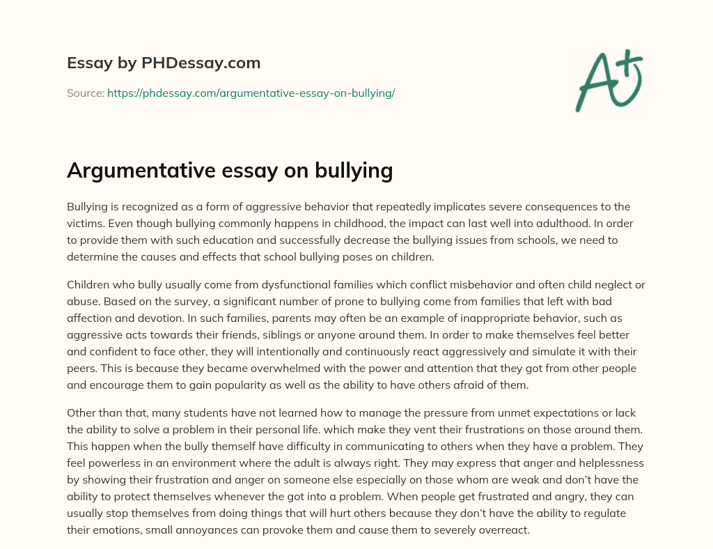 Argumentative essay on bullying (300 Words)
