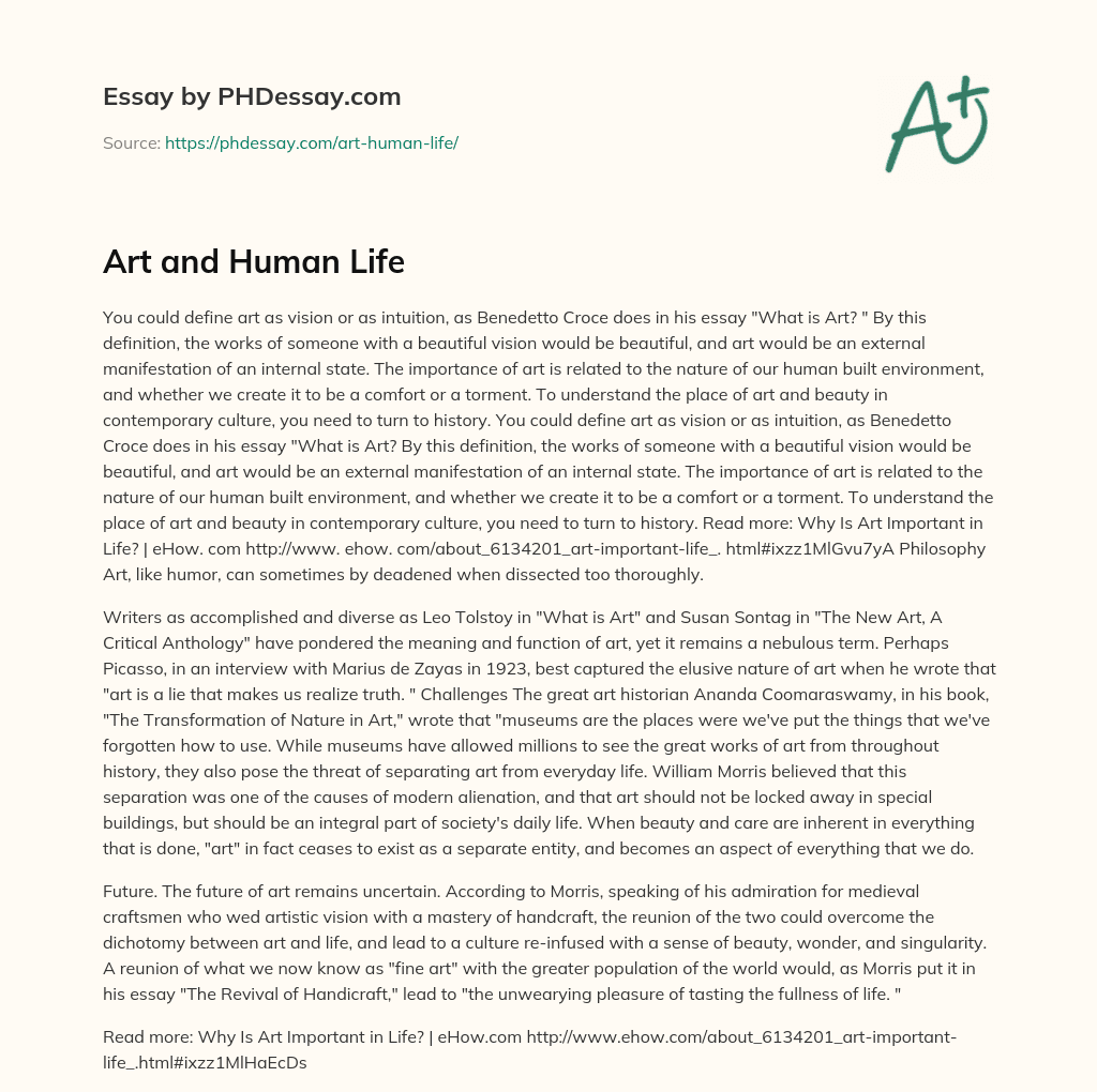 Art and Human Life (500 Words)