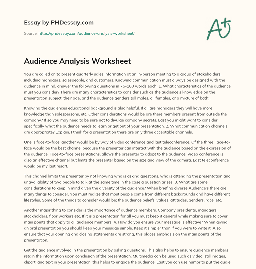 Audience Analysis Worksheet (500 Words)