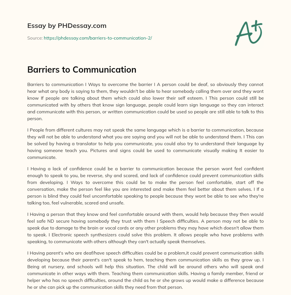 Barriers to Communication (500 Words)