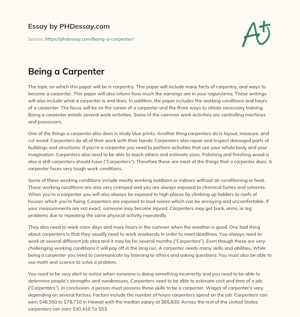 Being A Carpenter Essay Example