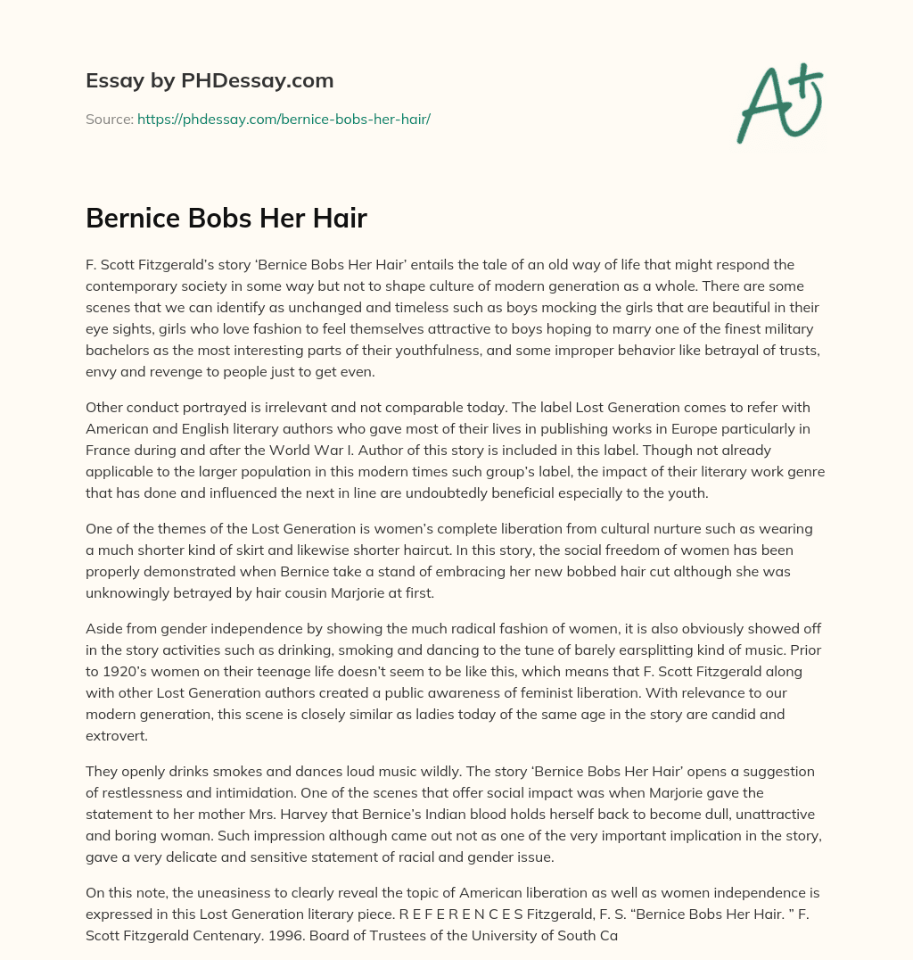 Bernice Bobs Her Hair Analysis Example (500 Words)