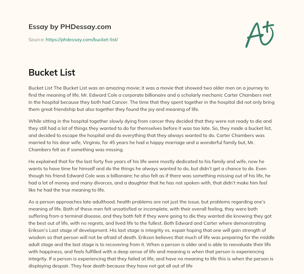 Bucket List (500 Words)