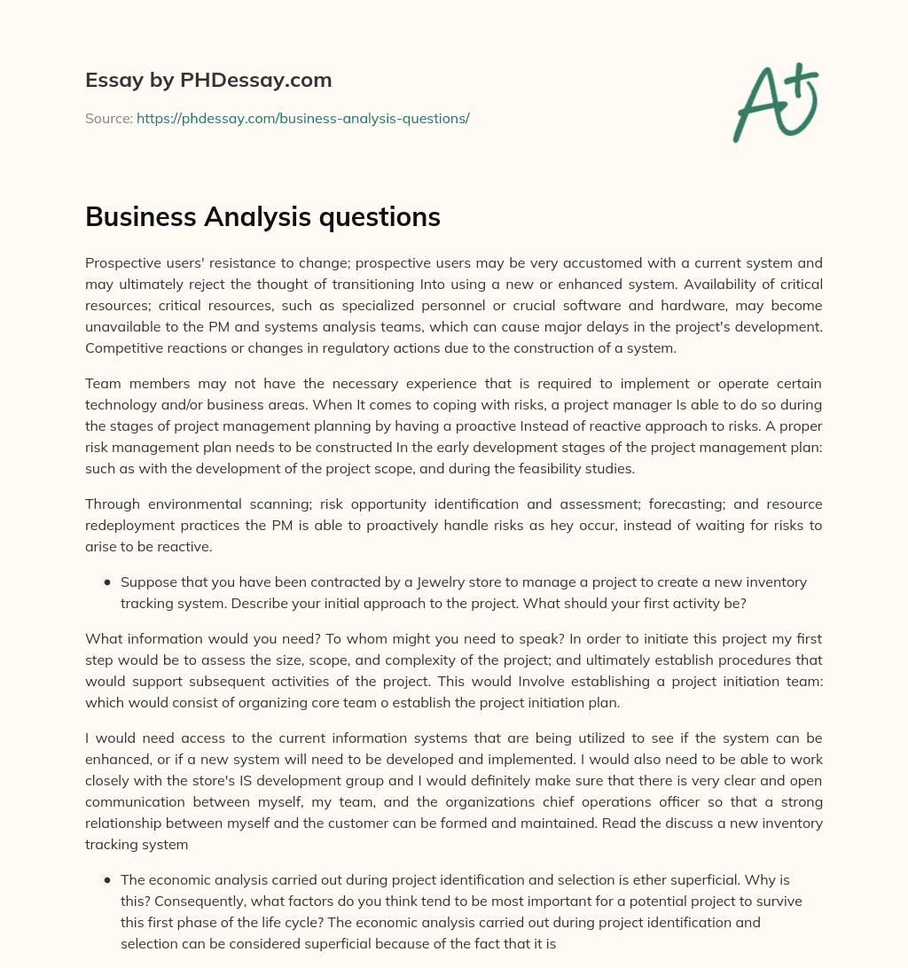 Business Analysis questions (500 Words)