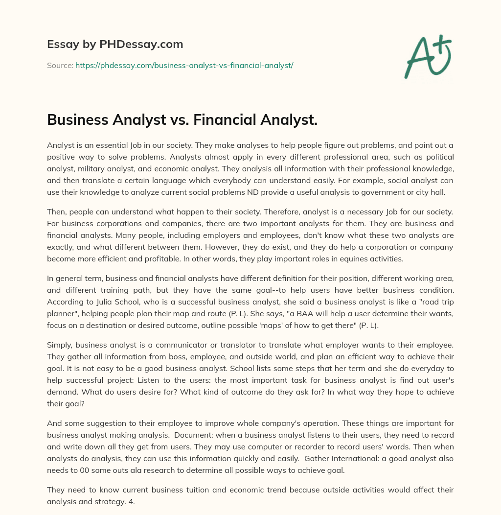 Business Analyst vs. Financial Analyst.